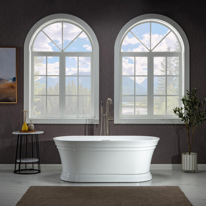 WOODBRIDGE 59 in. Freestanding Double Ended Acrylic Soaking Bathtub with Brushed Nickel Drain and Overflow, BTA1536-BN