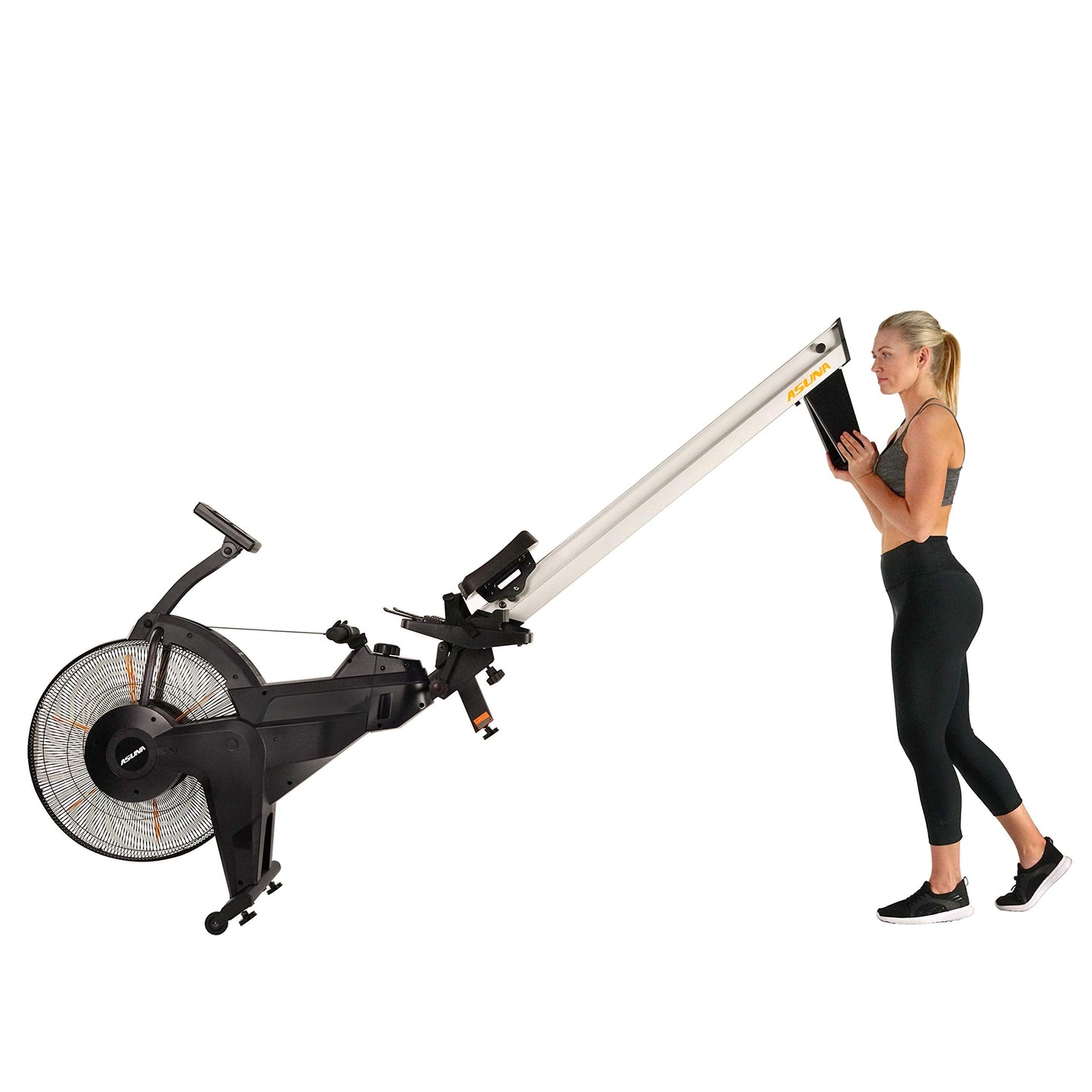 Sunny Health & Fitness Asuna 8580 Ventus Rowing Machine – Air & Magnetic Resistance, 330 LB Capacity, Performance Monitor, Foldable 50" Aluminum Rail, Home Cardio Rower