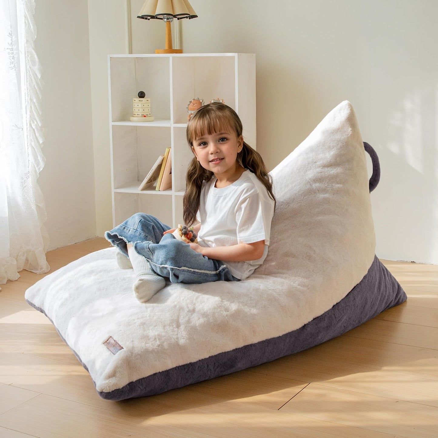 MAXYOYO Kids Bean Bag Chair, Stuffed Bean Bag with Handle for Boys and Girls, Two-Tone Design Child Lazy Chair
