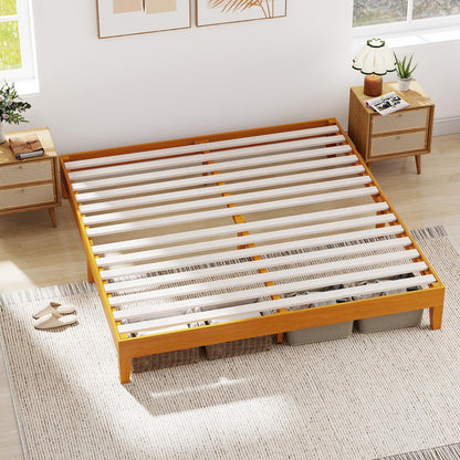 FDW Solid Wood Platform Bed Frame King Size, Wooden Bed Base with Sturdy Slat Support, No Box Spring Needed, Noise-Free Design, Easy Assembly, Stylish & Durable, Brown