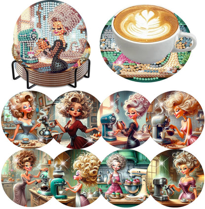 8 Pack Diamond Art Coasters Kits, Coffee Diamond Painting Coasters Kit Set with Holder Cork Pads, DIY Coffee Diamonds Art Non Slip Coaster Crafts Kits for Adults Beginners Gifts
