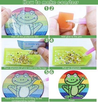 Bulerrylulu 8 Pcs Diamond Painting Coasters Kits with Holder,Diamond Art Coasters Set for Drinks Coffee Table, Gem Painting kit for Beginners Adults DIY Art Craft Gifts Home Decors (8pcs Frog)