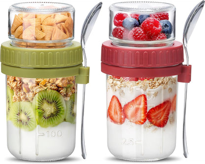 2 Pack 16 oz,Dual-Layer Danmu Overnight Oats Containers with Lids Yogurt Parfait Cups with Lids,Meal Prep Containers