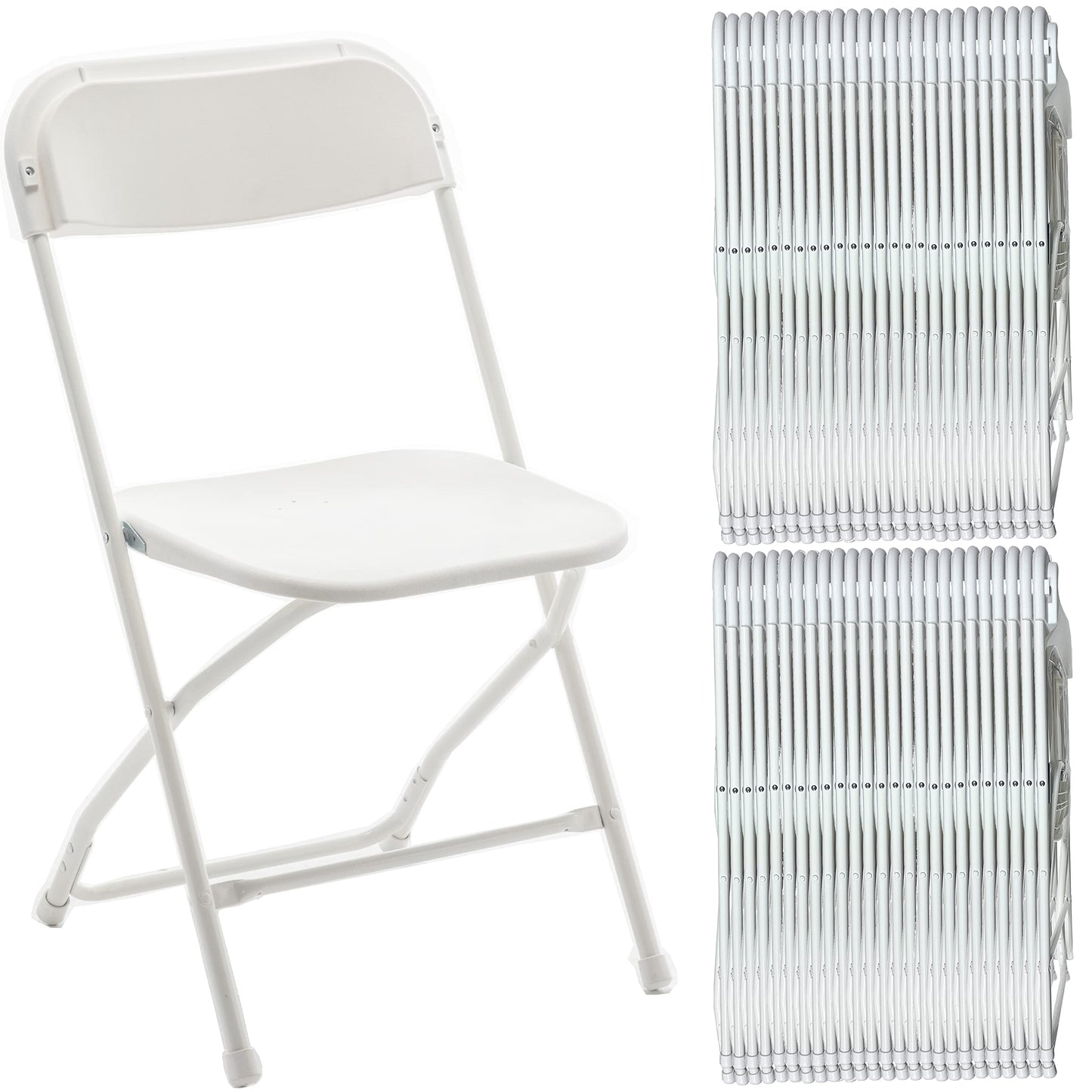 BTEXPERT Set of 50,Indoor Outdoor White Plastic Folding Chairs Stacking Steel Frame Commercial 650LB Weight Capacity Seating Home Yard Garden Wedding Event Party Picnic Dining Church School Portable
