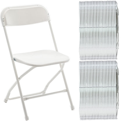 BTEXPERT Set of 50,Indoor Outdoor White Plastic Folding Chairs Stacking Steel Frame Commercial 650LB Weight Capacity Seating Home Yard Garden Wedding Event Party Picnic Dining Church School Portable