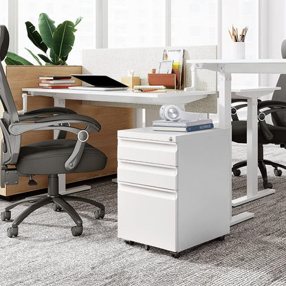 Oasecrilio Filing Cabinet 3 Drawer, Locking File Cabinets for Home Office, Mobile Filing Cabinet for A4/Letter/Legal Size File Folders, Fully Assembled, Matte White