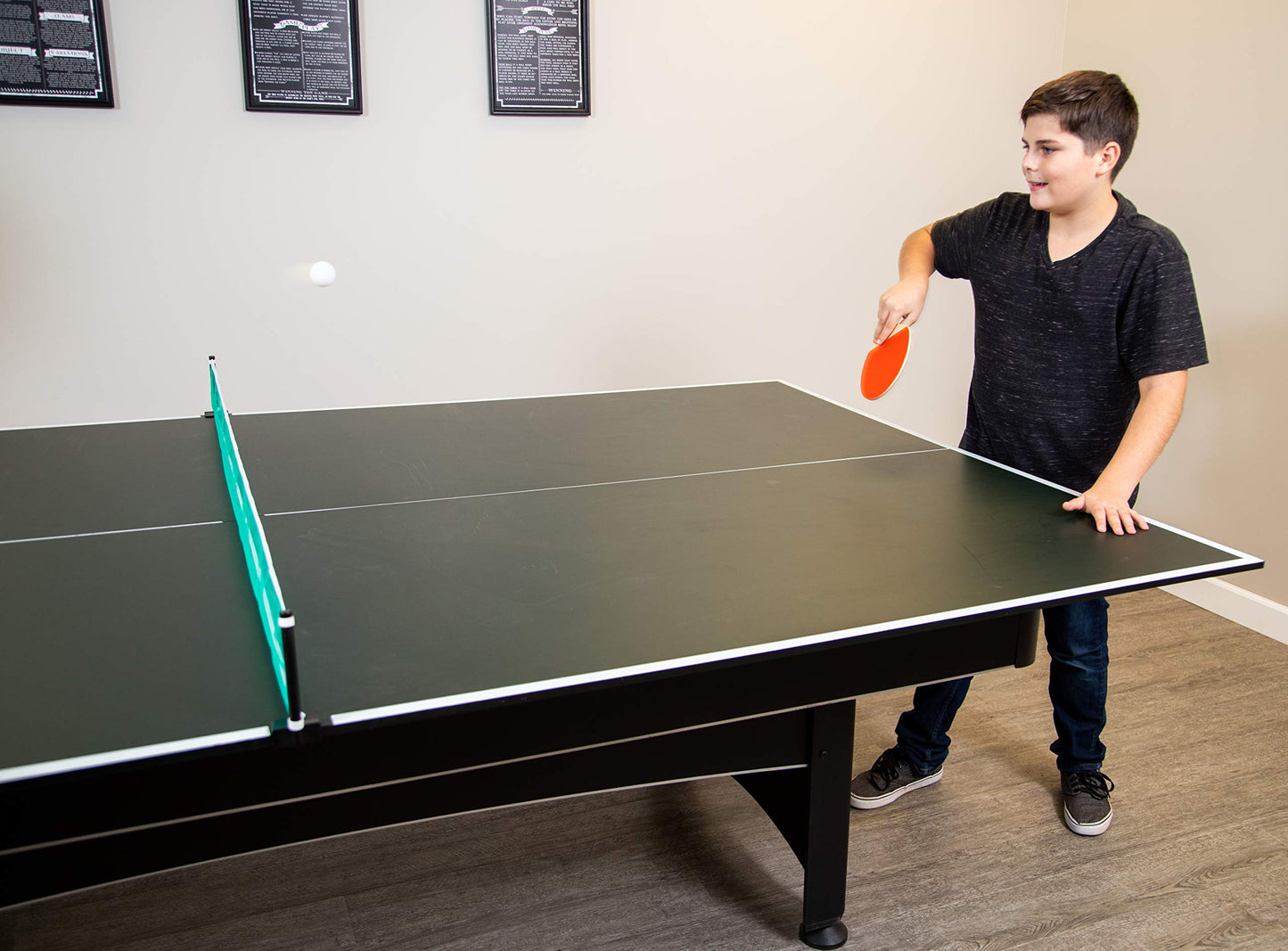 Hathaway 9 ft Quick Set Table Tennis Conversion Top – Regulation Sized, Foldable, Durable Engineered Surface, Protection Pads – Indoor Ping Pong Table Topper for Pool Table w/Net & Posts – Green