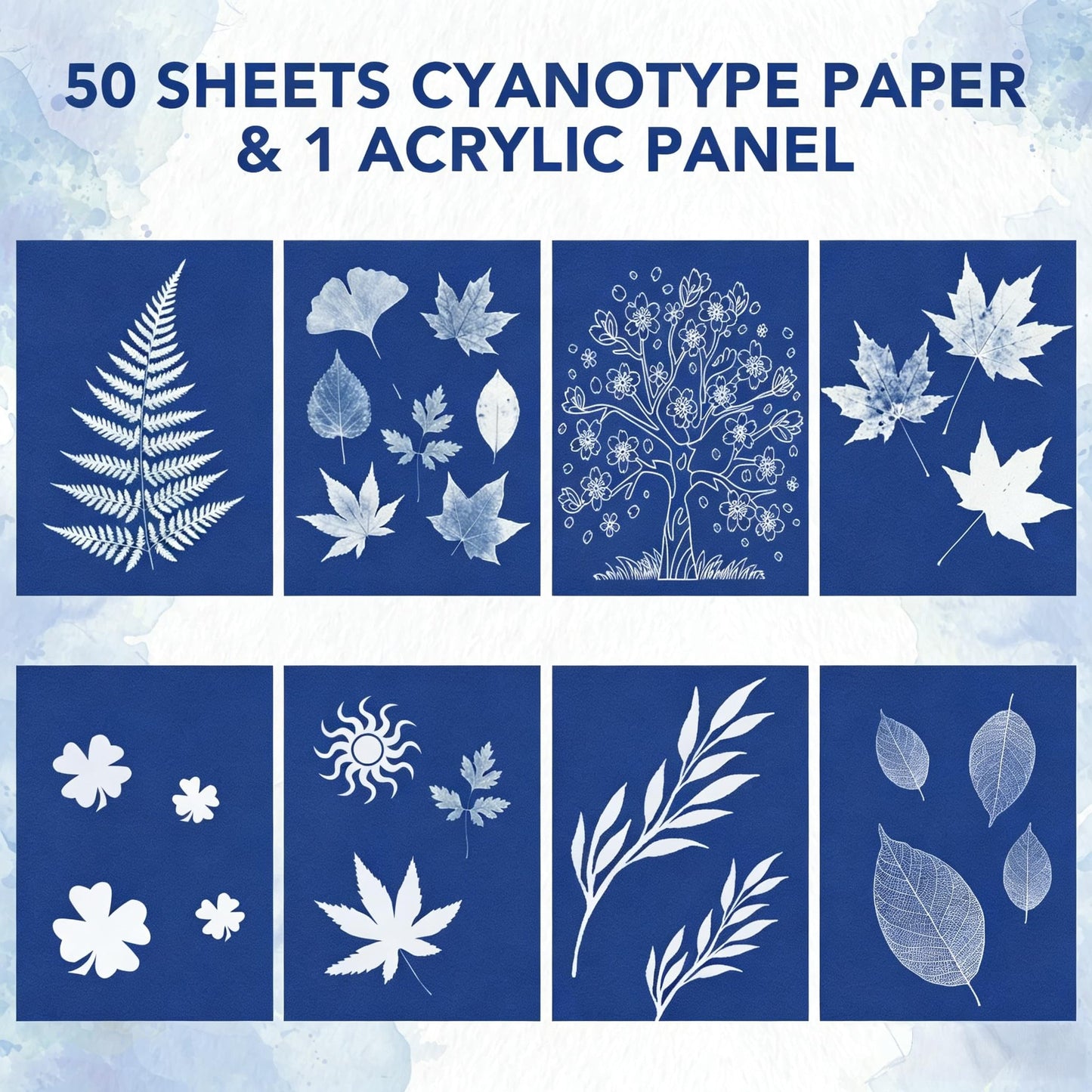 Cyanotype Kit with 50 Sheets Sun Print Paper & Acrylic Panel, Solar Printing Art Supplies for Nature Crafts, DIY Projects , Photography, Ideal for Arts Crafts, Gift