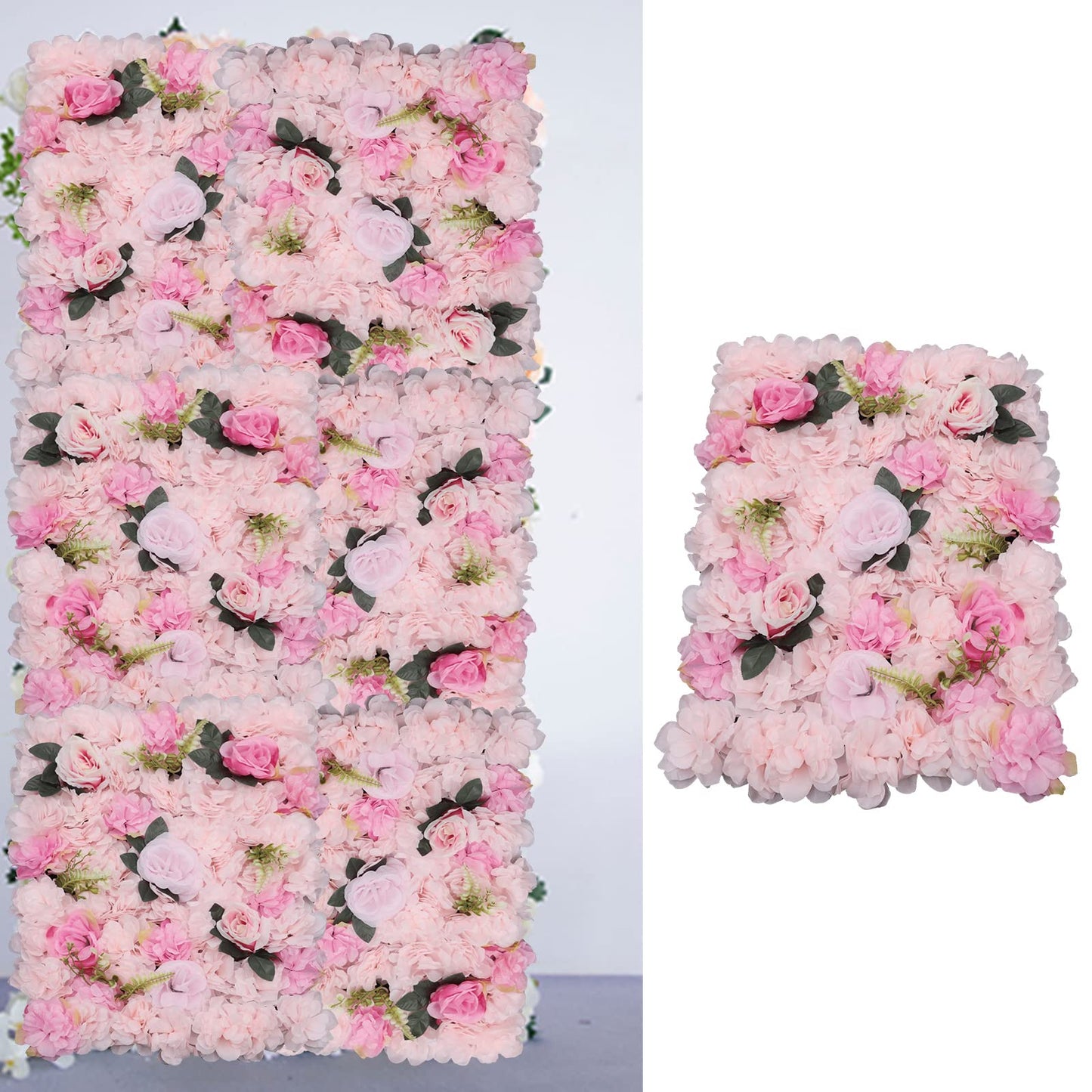12pcs Silk Flower Wall Panel 60x40cm - Perfect for Indoor/Outdoor Wedding, Party Decor, Floral Backdrop, Home, Garden Privacy Screen, Artificial Flower Mat Light Pink