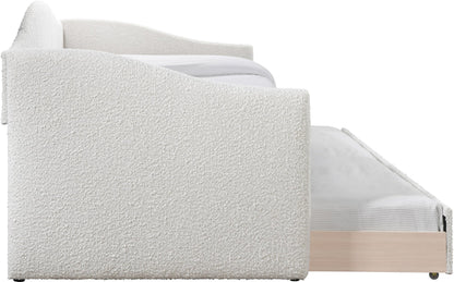 Meridian Furniture ArloCream-T Arlo Collection Modern | Contemporary Twin Daybed with Rich Cream Boucle Fabric, Twin Trundle, 82.5" W x 43.5" D x 32" H, Cream
