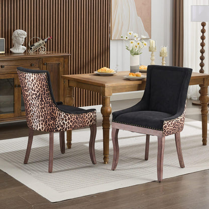 Upholstered Dining Chairs Set of 2,Mid Century Modern Dining Room Chairs with Solid Wood Frame Bronze Nail Head,Armless Accent Chair for Living Room Kitchen Restaurant 36.4" H Leopard