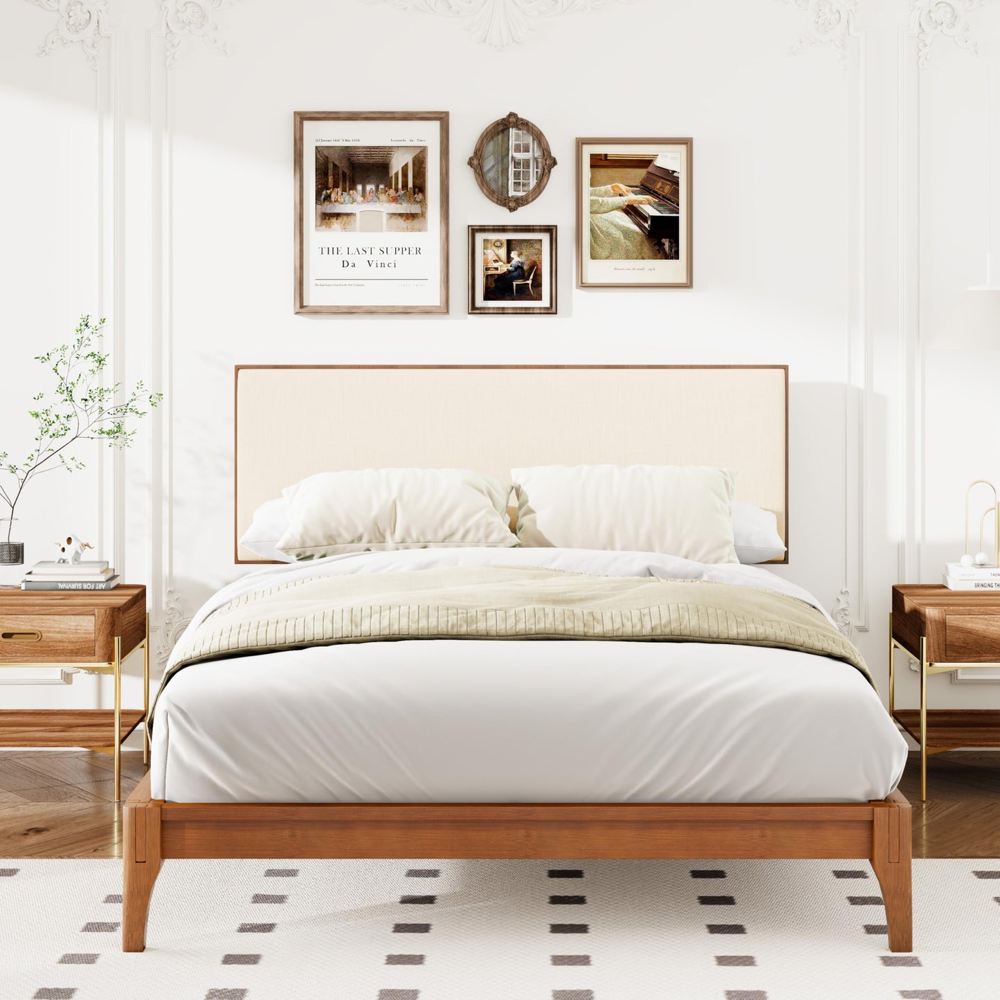Merax King Size Bamboo Upholstered Adjustable Headboard with 3 Height, Easy Assembly, Brown+Beige
