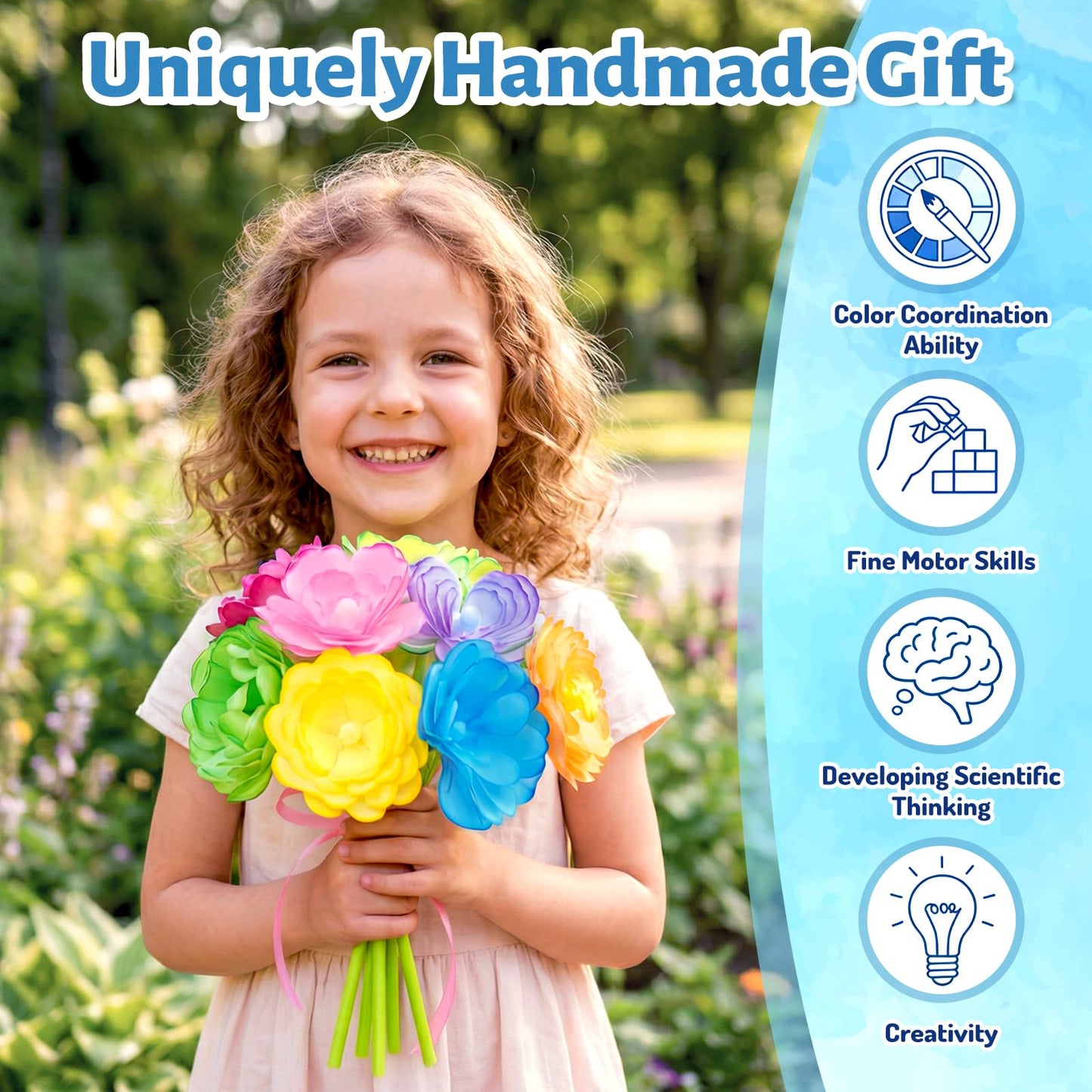 DoodleDoo Paper Flower Craft Kit, Arts and Crafts Flower Science Kit, DIY Magic Color Changing Paper Flowers Kit for Kids Ages 6-11, Educational Gift for Girls, Gift for Birthday Mother's Day