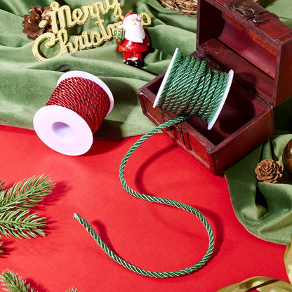 Beadthoven 2 Rolls/8.74 Yards 5mm Christmas Braided Cord Red Green 3-Ply Shiny Polyester Twisted Twine Cord Rope Decorative Thread Strings for DIY Bracelets Necklace Upholstery Curtain Home Decoration
