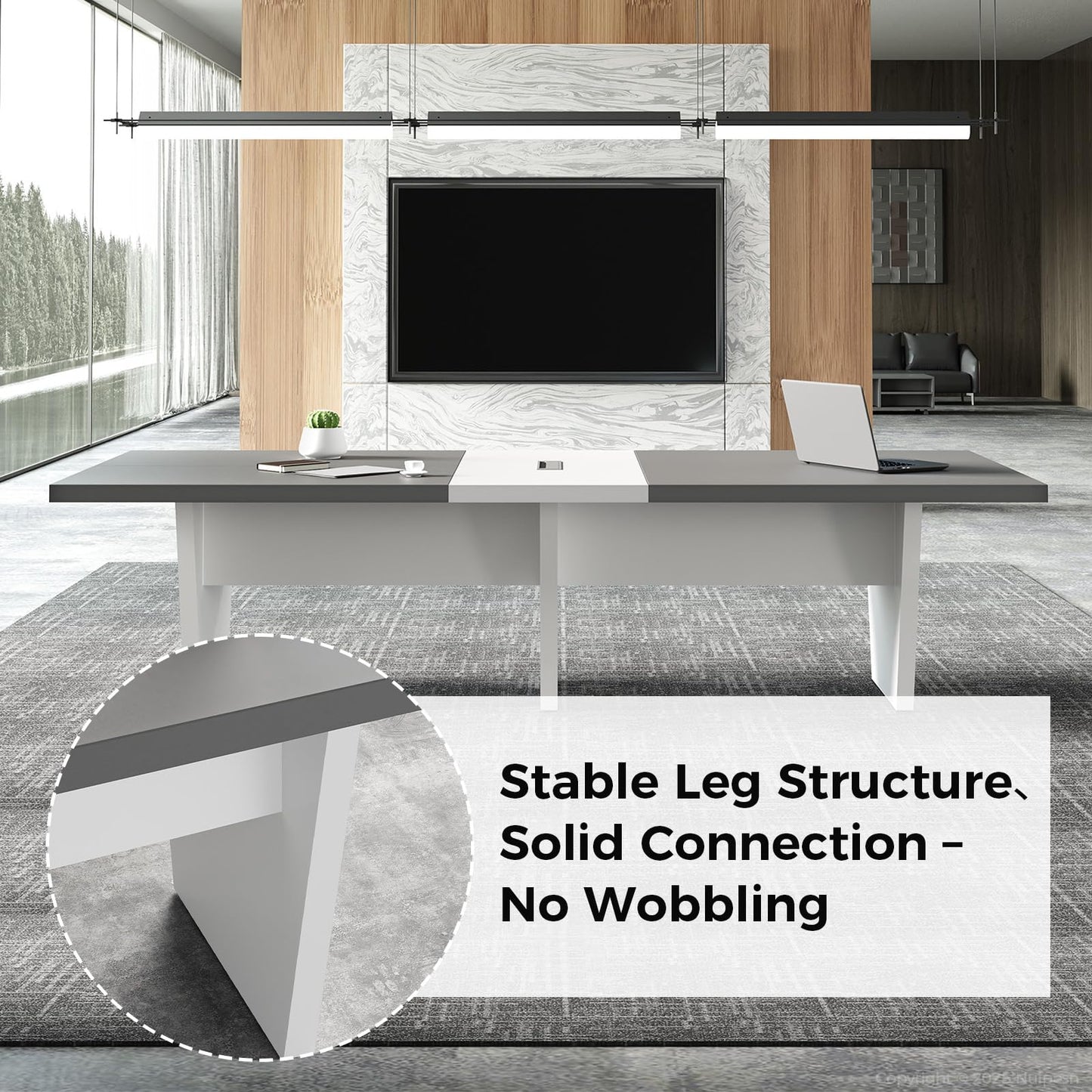 Nuipesn 10-ft Rectangular Conference Table, 119" Modern Boardroom Table for 10-12 People, 2" Thick Top with Center Cable Grommet, Two-Tone Dark Gray & White