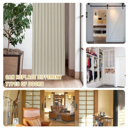 H.VERSAILTEX 100% Blackout Linen Curtain Accordion Door Curtains for Doorway Privacy Folding Closet Curtain Room Divider Sliding Door Shade with Hooks, 1 Panel, W100 x L78, Heather Ivory