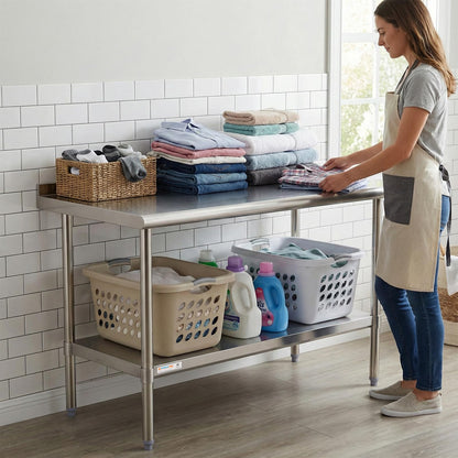STABLEINK NSF Stainless Steel Table 60x24 Inches 5ft, Metal Prep & Work Table with Backsplash and Adjustable Undershelf, for Commercial Kitchen, Restaurant, Hotel, Laundry and Garage