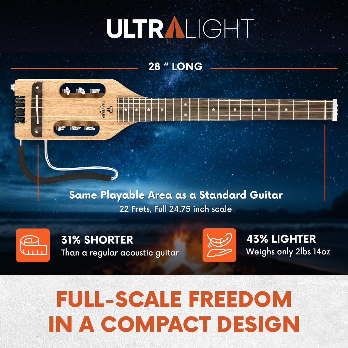 Traveler Guitar Ultra-Light Acoustic Acoustic-Electric Guitar, Mahogany