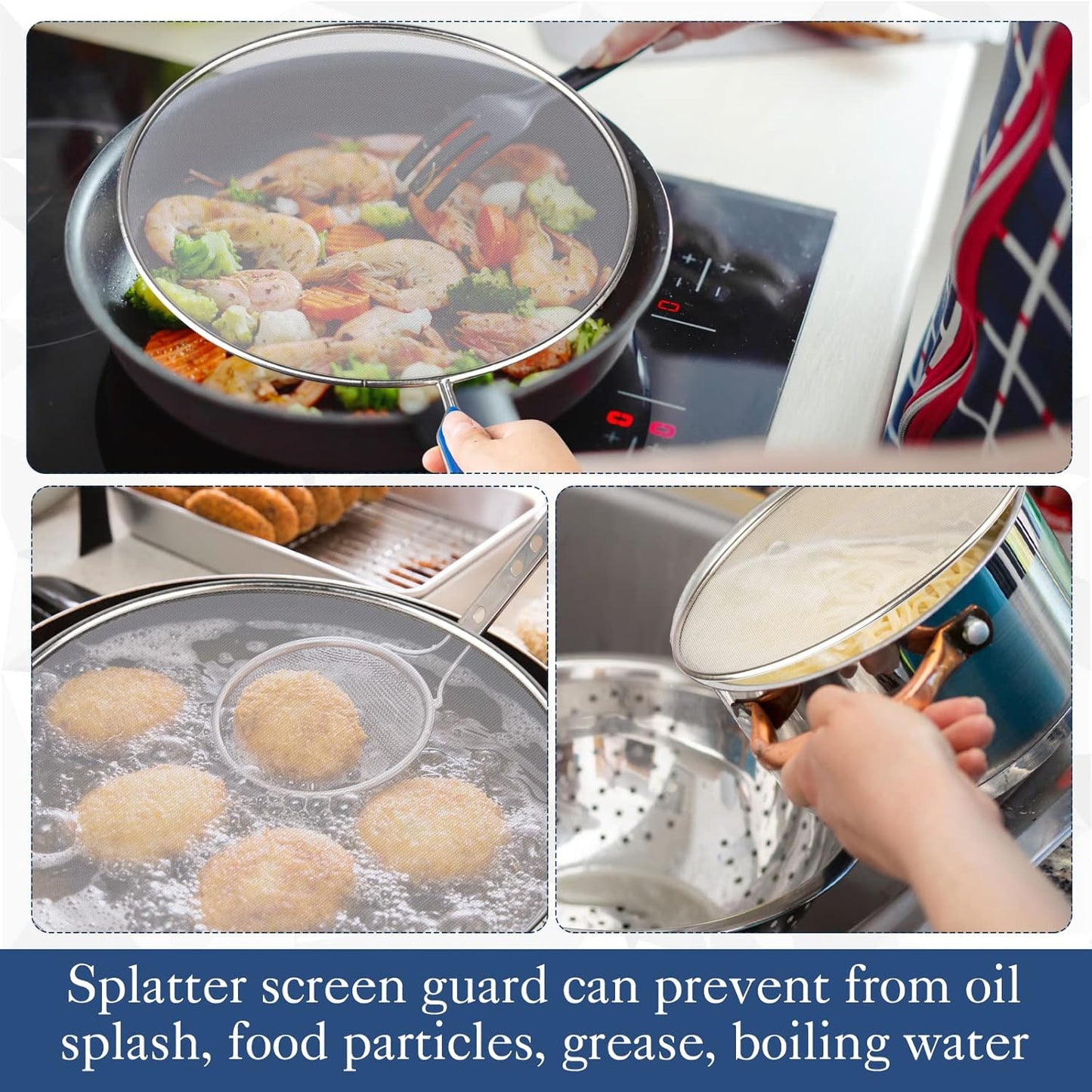 8 Inch Grease Splatter Screen Guard, Stainless Steel Splash Screen Protector for Kitchen Cooking Gadgets