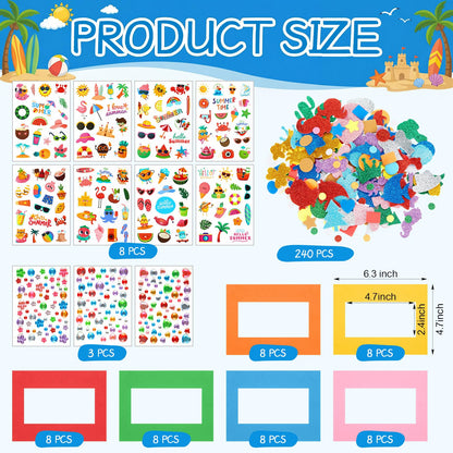BreezeHug 48 Sets Summer Foam Picture Frame Crafts Kits Beach Pool Decorations DIY Craft Kits with Summer Hawaii Stickers for Party Holiday Exchange Gifts Art Project Supplies