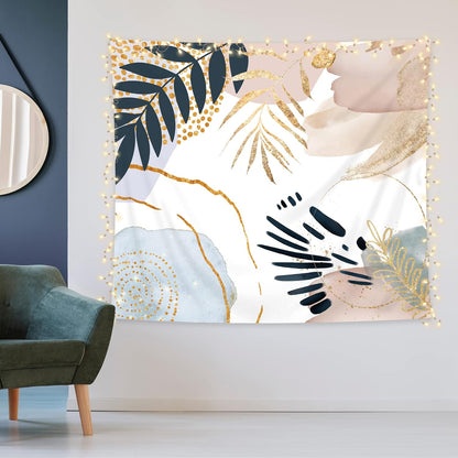 KOMLLEX Boho Abstract Tapestry 59Wx51H Mid Century Geometric Minimalist Wall Hanging Pink Blue Gold Leaves Decor