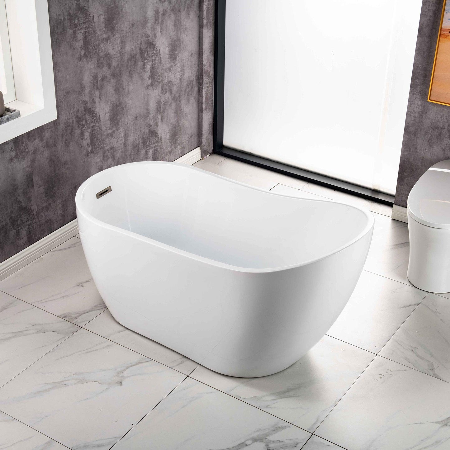 WOODBRIDGE 54"Freestanding White Acylic Soaking Bathtub with Brushed Nickel Drain and Overflow,B0006 -B-Drain &O