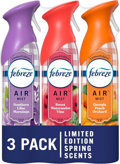 Febreze Air Mist Air Freshener - Odor-Fighting Spray for Home | Southern Lilac, Georgia Peach, Sweet Watermelon, 8.8oz (Pack of 3)
