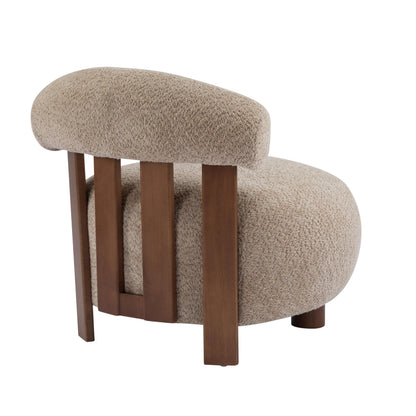 Christopher Knight Home Elvina Boucle Fabric Accent Chair, Solid Wood Single Lounge Sofa, Bedroom Comfy Reading Chair, for Modern Minimalist Style Living Room/Home Office, Light Brown