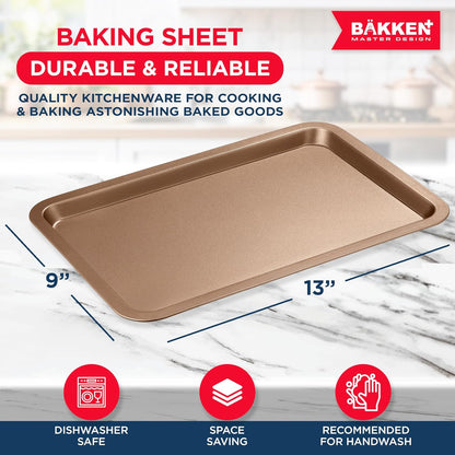 BAKKEN Nonstick Baking Pans - Commercial Grade Carbon Steel Cookie Sheet, 13.18” x 8.66”, Oven Safe to 450°F