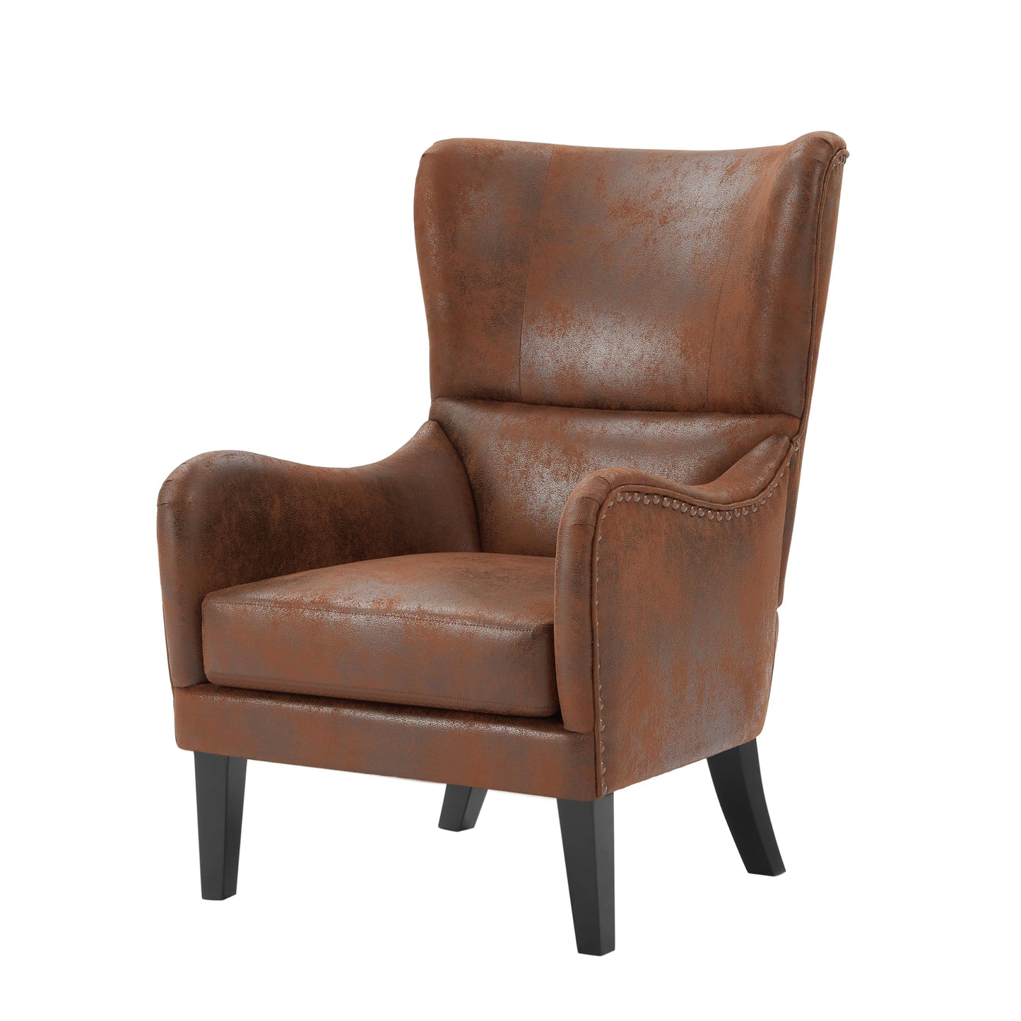 Christopher Knight Home Elber Mid-Century Modern Wingback Accent Chair Set of 2, Faux Suede Fabric Upholstered Club Chairs Set with Cushions, Wooden Comfy Reading Chair for Bedroom Living Room, Brown