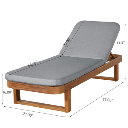 Christopher Knight Home Milos Acacia Wood Chaise Lounge Chair Outdoor Set of 4, Wooden Sunbathing Pool Lounger, Patio Chaise Lounge with Cushions, Adjustable Backrest Lounge Sofa, Light Gray+Teak