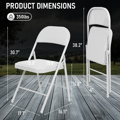 VISTACASA 12 Pack Padded Folding Chairs, Heavy Duty Metal Frame with PU Leather Seat & Back, 350 lbs Capacity Portable Stackable Indoor Outdoor Chairs for Party Wedding Office(White, 12 Pack)