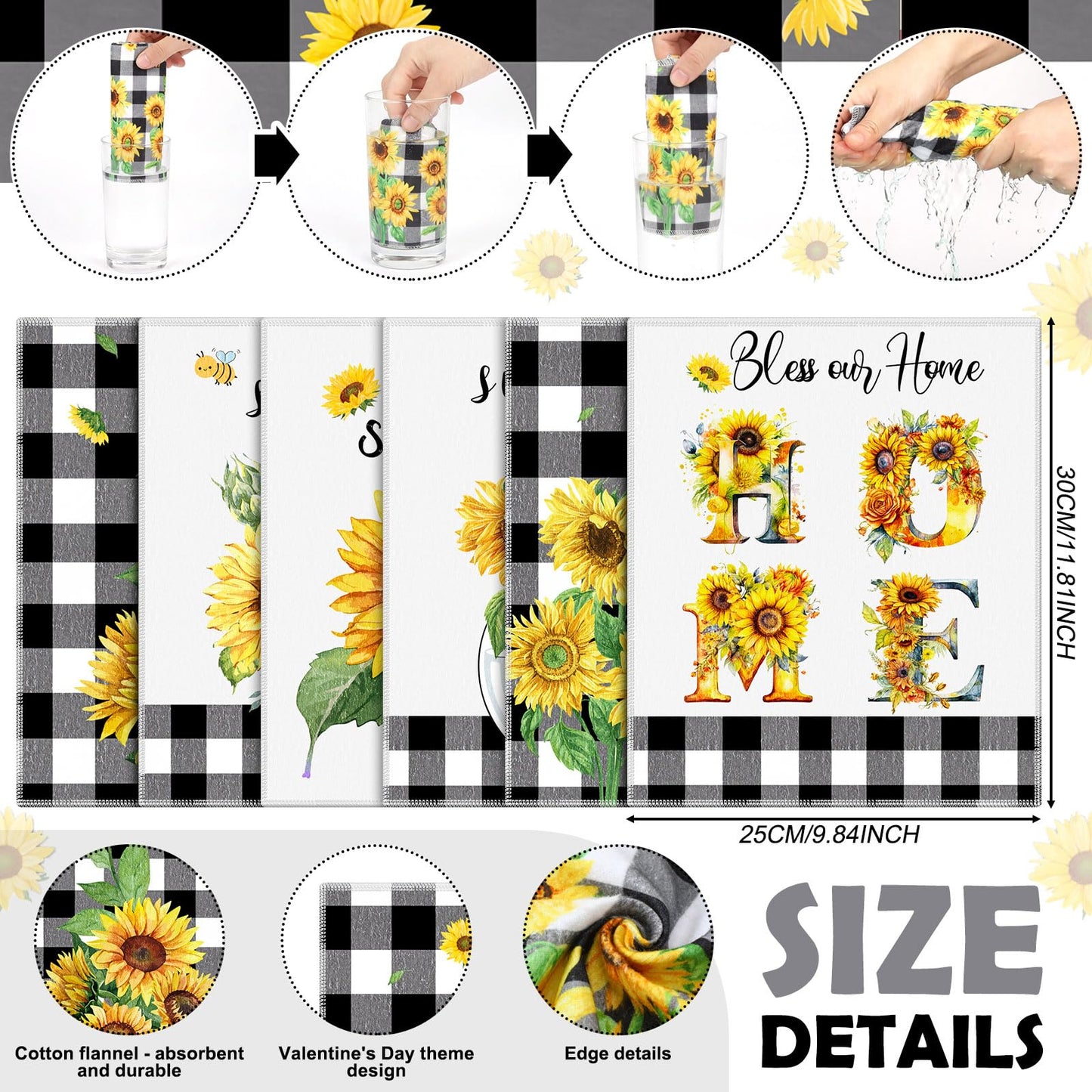 Mindsoft 36 Pcs Spring Sunflower Reusable Paper Towels Rolls Sunshine Washable Bulk Spring Kitchen Towels Paperless Reusable Cloth Cotton Napkins with Cardboard for Kitchen Bathroom Home Decor