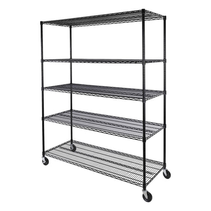 Seville Classics UltraDurable Heavy Duty NSF Solid Steel Wire Rack Storage Unit, Organizer for Garage, Warehouse, Office, Restaurant, Classroom, Kitchen, Black, 5-Tier Shelving, 60" W x 24" D
