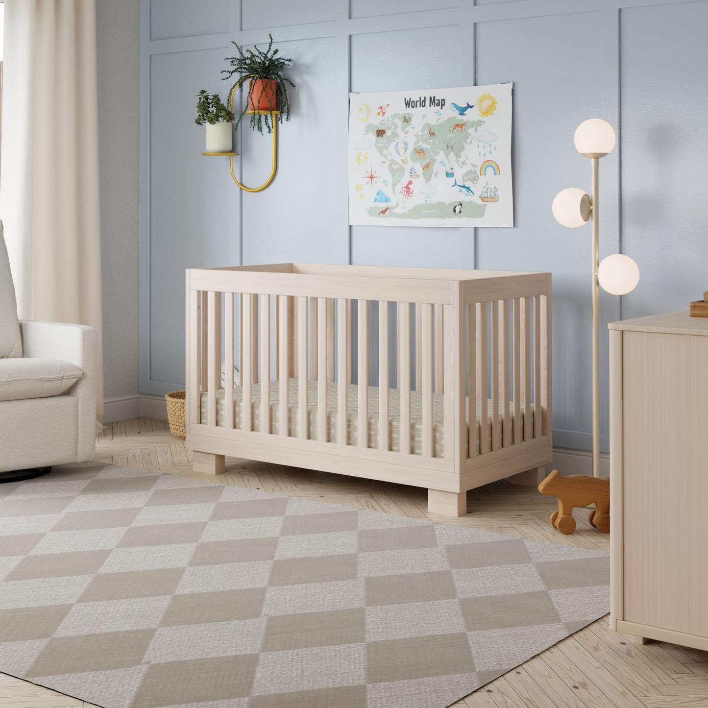Babyletto Modo 3-in-1 Baby Crib Convertible to Toddler Bed & Daybed - Includes Toddler Conversion Kit - GREENGUARD Gold Certified - 100% Solid Wood Crib for Baby, 4 Adjustable Heights - Washed Natural