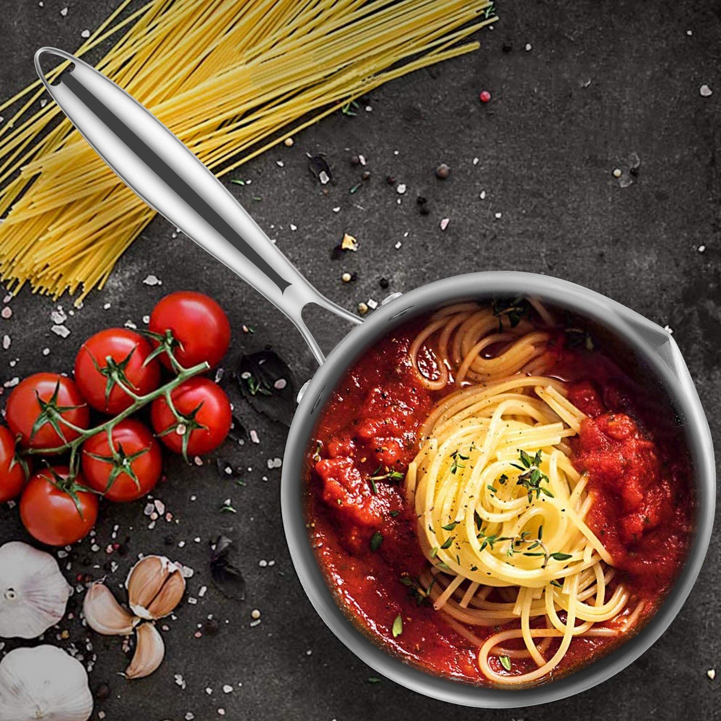 Fracoda 2.0 Quart Stainless Steel Pot Saucepan with Glass Strainer Lid, Sauce Pot with Two Side Spouts, Induction Cooking Pot, Multipurpose Sauce Pan with Lid for Cooking