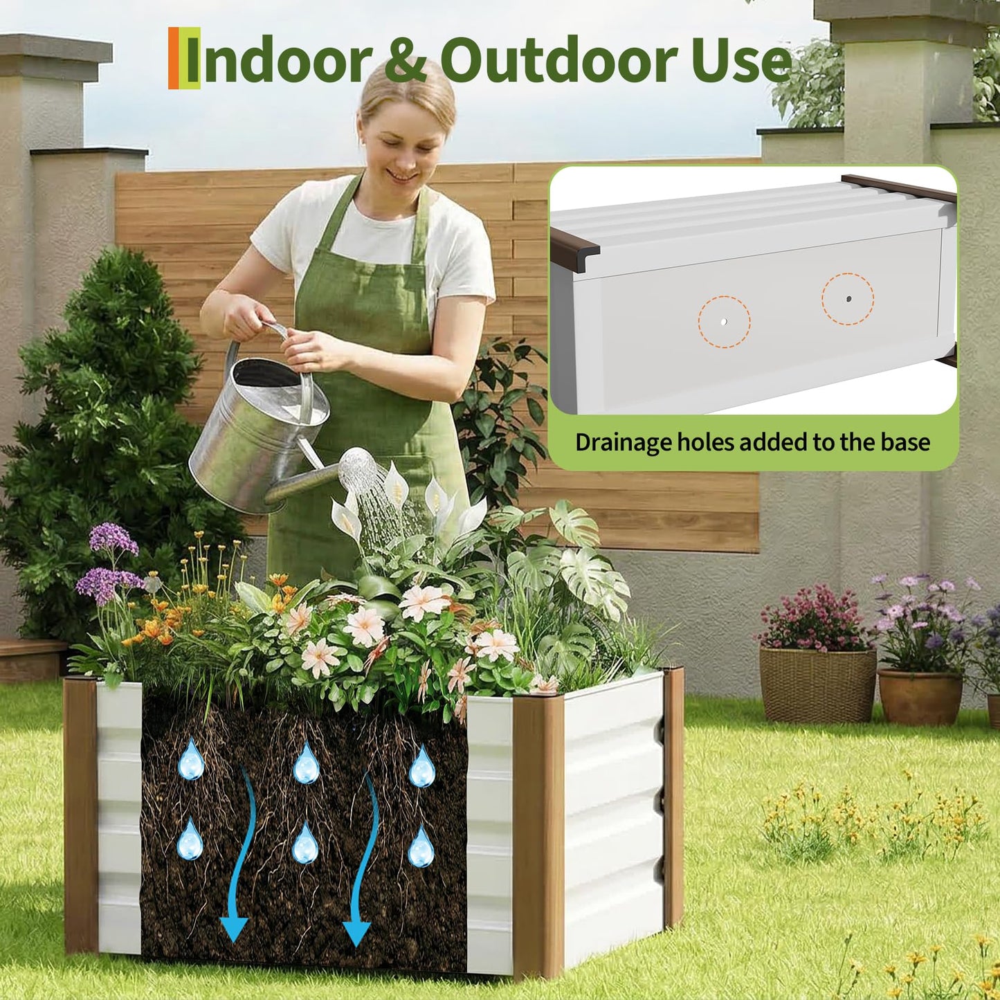 JoanKaren 2 Pack Aluminum Raised Garden Bed with Legs, 24x16x18 in Outdoor Metal Elevated Planter Box with Drainage Holes for Garden, Patio, Balcony, Backyard Vegetable & Flower Planting, White