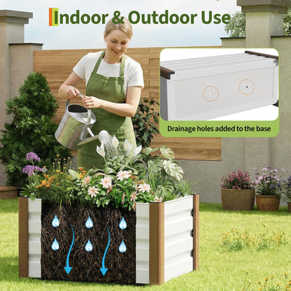 JoanKaren 2 Pack Aluminum Raised Garden Bed with Legs, 24x16x18 in Outdoor Metal Elevated Planter Box with Drainage Holes for Garden, Patio, Balcony, Backyard Vegetable & Flower Planting, White