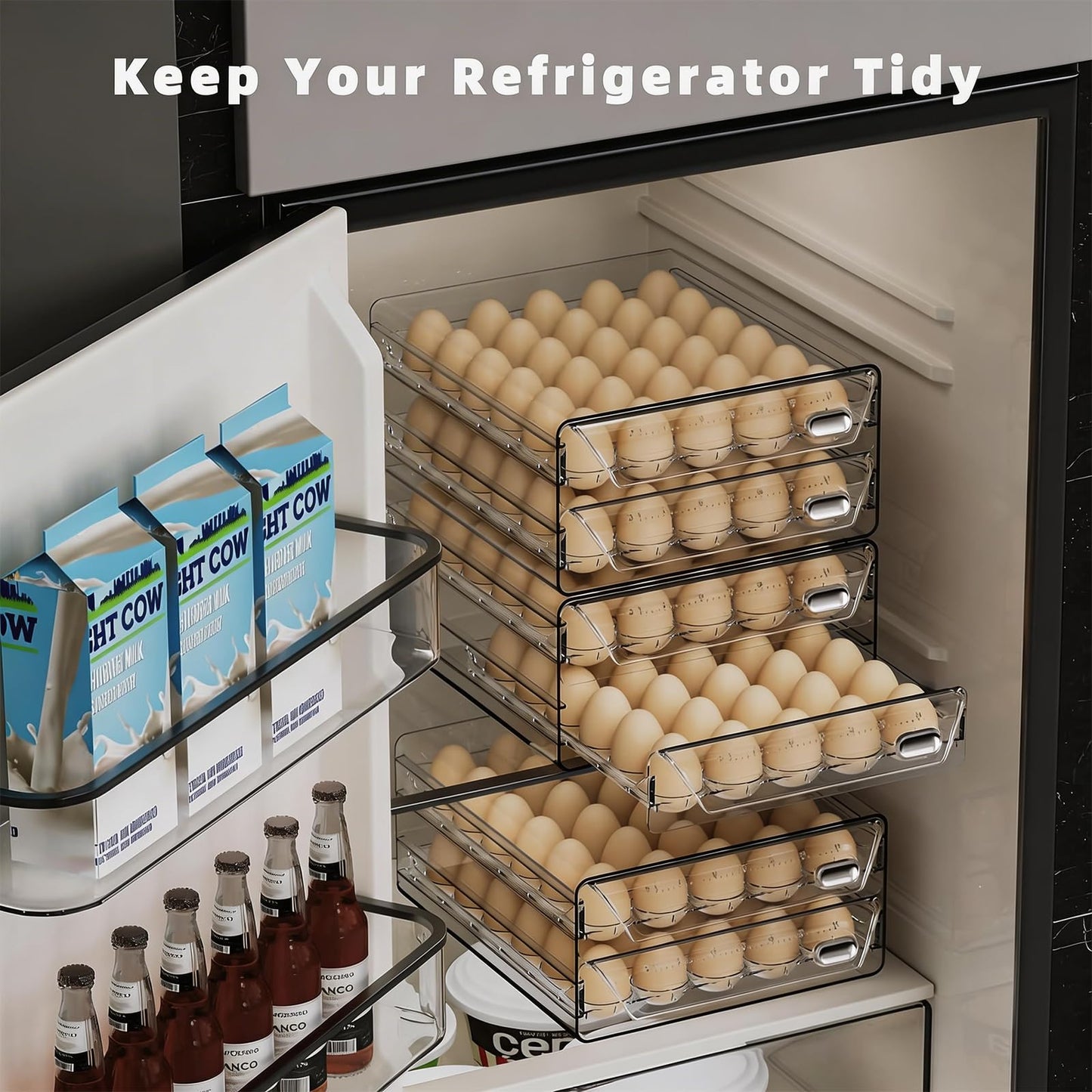 HIYOHIYO Clear 60 Egg Holder for Fridge, High Capacity Egg Container for Refrigerator, Stackable Egg Storage Trays for Countertop, Eggs Organizer for Refrigerator (2 Layer, 11.6"x 10.2"x 5.1")