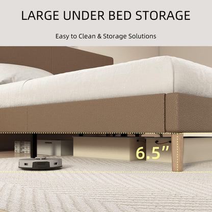Mxhtcewz King Bed Frame with Adjustable Headboard, Faux Leather Upholstered Platform Bed Frame, No Box Spring Needed, Noise-Free, Easy Assembly, Brown