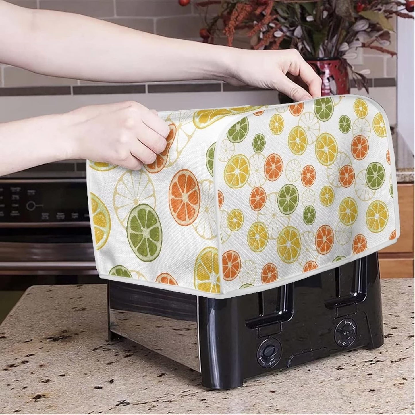 FOR U DESIGNS Lemon Pattern 2 Slice Toaster Oven Dust Cover, Durable & Washable Kitchen Cover