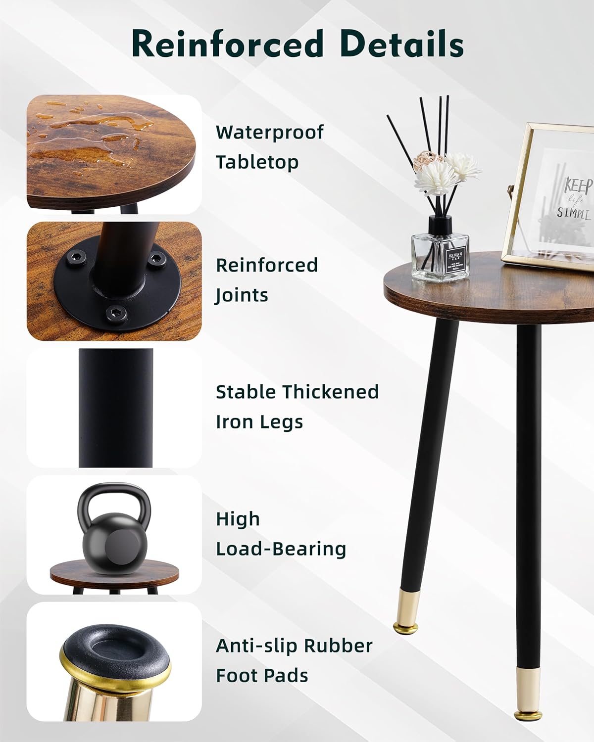 16 Inch 2pcs Round Wood Walut End Table, Small Stable Side Table for Nightstand Living Room Bedroom Sofa Couch Corner