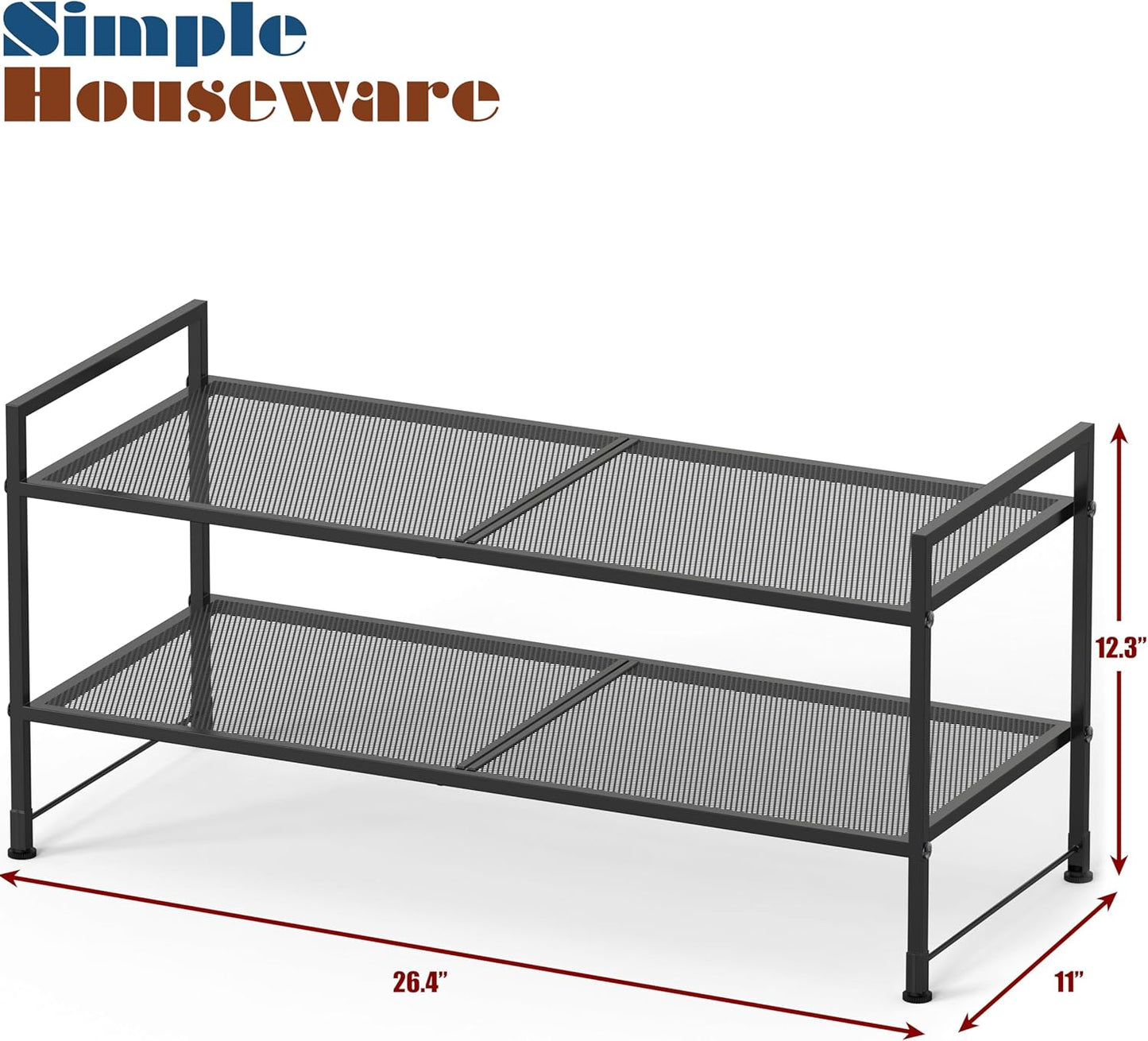 2-Tier Simple Houseware Stackable Mesh Shoe Rack, Black