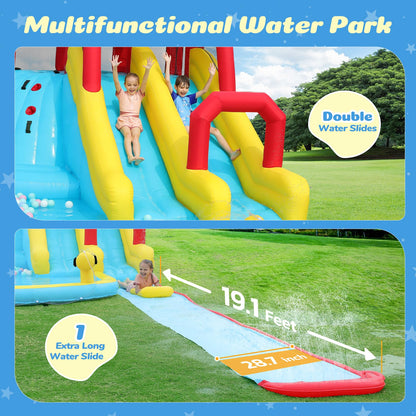ELEMARA XL Inflatable Water Slide with 19ft Attachable Slip and Slide,Large 7 in 1 Blow Up Water Park,Bounce House for Backyard with 2 Slides,Climbing Wall,Deep Pool，Water Cannon,750W Blower for Kids