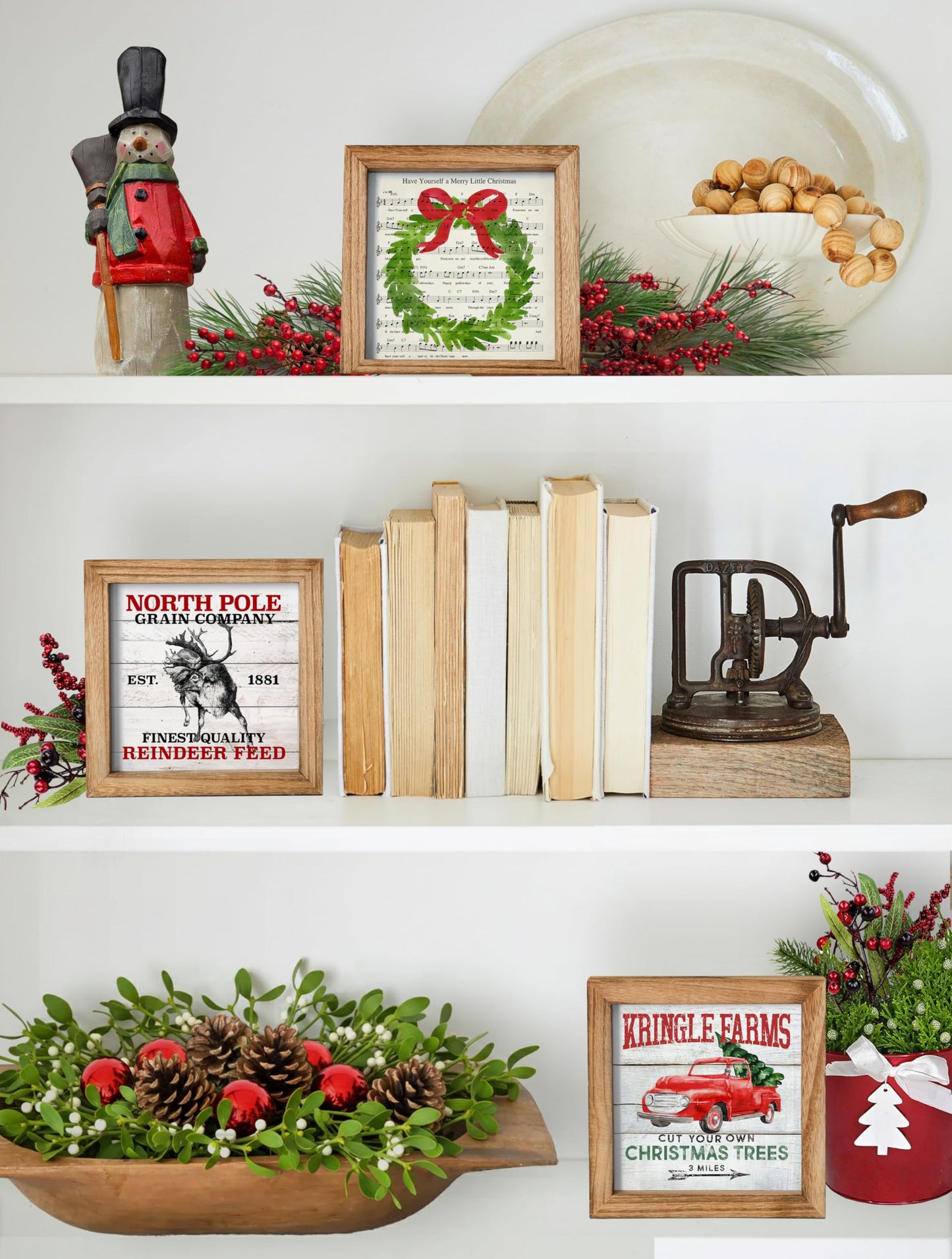 Set of 3 Rustic Wood Frames for Tiered Tray Decor - 36 Interchangeable Seasonal Home Signs for Valentines, St Patrick's Day, All Seasons, 7x7 in