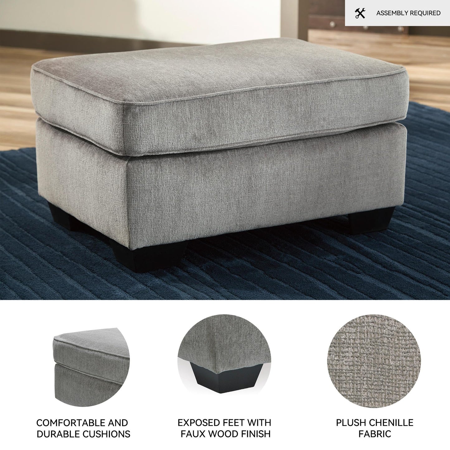Signature Design by Ashley Altari Modern Rectangular Accent Ottoman, Light Gray