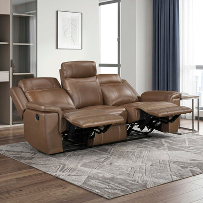 Lexicon Top Grain Leather Match Manual Reclining Sofa, Wall Hugger Reclining Sofa, Overstuffed Armrest, for Living Room/Theater Seating/Apartment, Easy Assembly, Camel