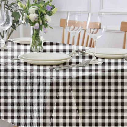 Artisan Flair Black and White Checkered Tablecloth, Flannel, 54 x 72" for Family Dinners or Gatherings