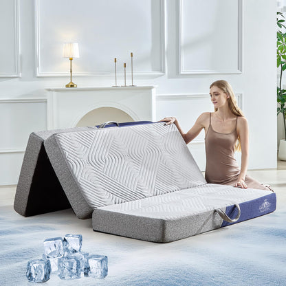 Lansteen Cooling Foldable Mattress, 6 Inch Memory Foam Mattress/Topper with Cold Breathable Effect, Trifold Mattress for Murphy Bed, Portable Folding Floor Bed for Guest, Camping, Travel, Yoga - Twin