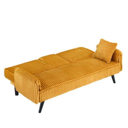 KEIKI 3-in-1 Convertible Sleeper Sofa Bed Loveseat, 72" Corduroy Futon with Hidden Cup Holders, Comfy Cloud Seating for Sitting or Lying, Modern Straight-Line Style, Orange